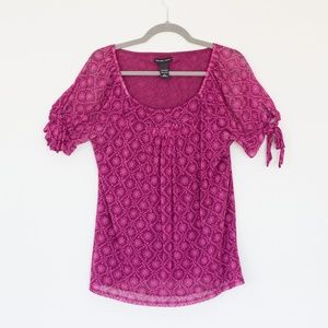 New York & Company Pink Short Sleeve Summer Blouse